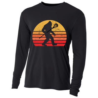 Bigfoot Lacrosse Stick Vintage Surf Sun Funny Lax Gift Cooling Performance Long Sleeve Crew