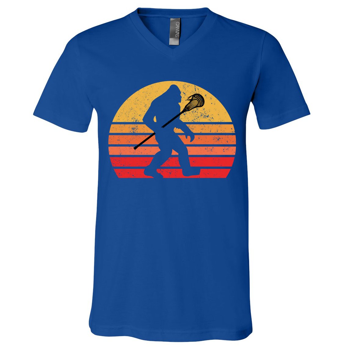 Bigfoot Lacrosse Stick Vintage Surf Sun Funny Lax Gift V-Neck T-Shirt