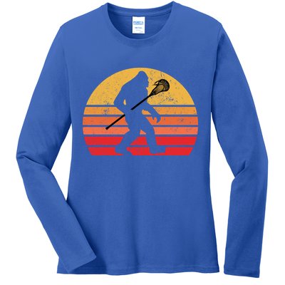 Bigfoot Lacrosse Stick Vintage Surf Sun Funny Lax Gift Ladies Long Sleeve Shirt