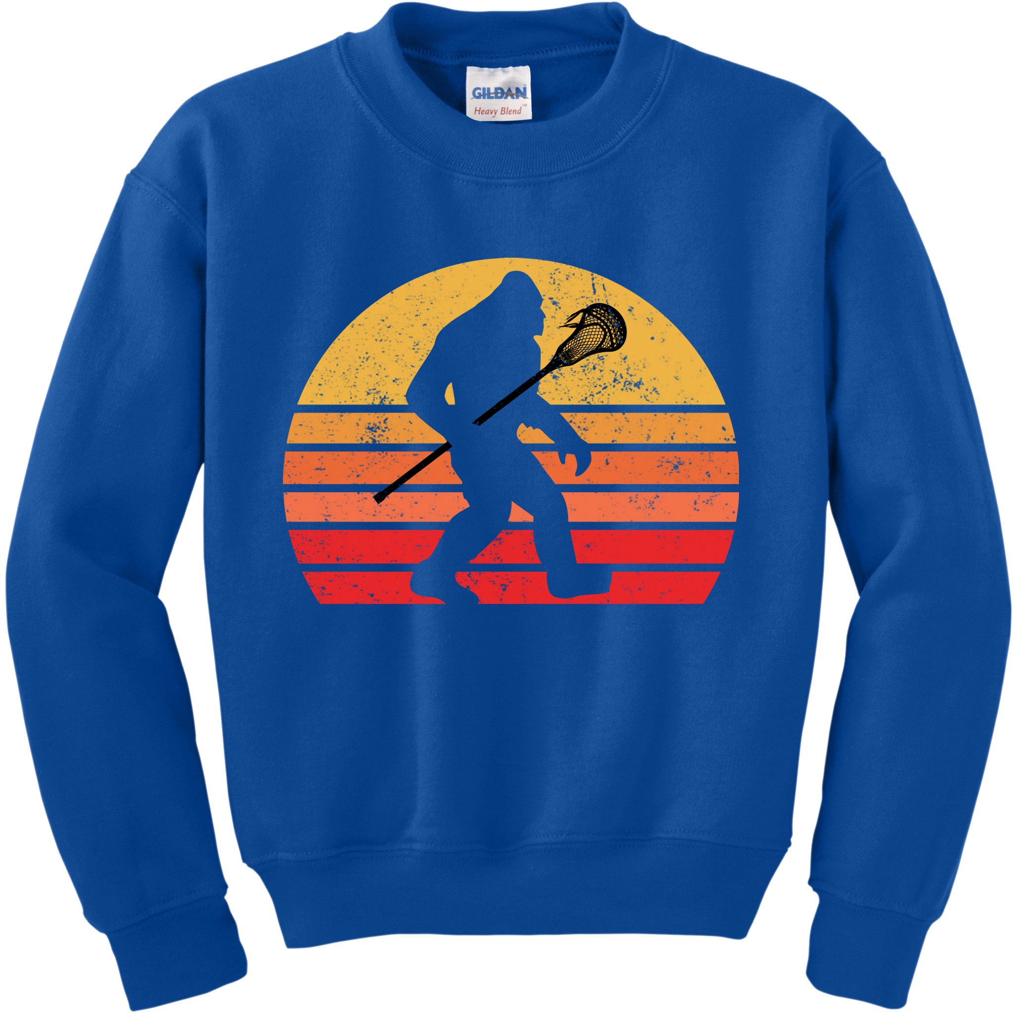 Bigfoot Lacrosse Stick Vintage Surf Sun Funny Lax Gift Kids Sweatshirt