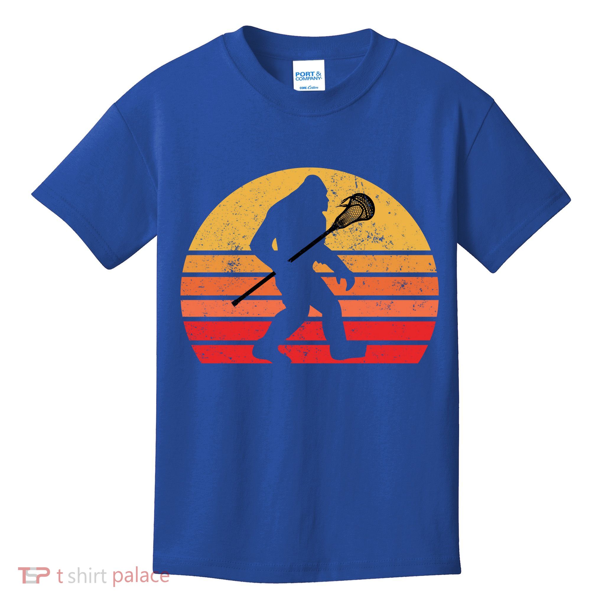Bigfoot Lacrosse Stick Vintage Surf Sun Funny Lax Gift Kids T-Shirt