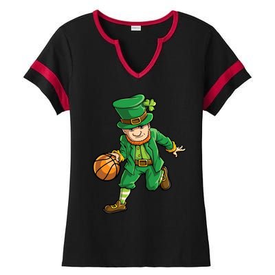 Basketball Leprechaun St Patricks Day Sports Funny Gift Ladies Halftime Notch Neck Tee