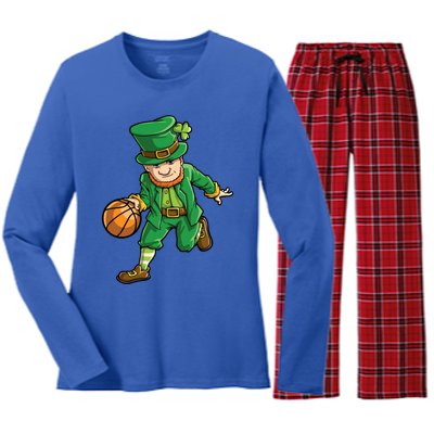 Basketball Leprechaun St Patricks Day Sports Funny Gift Women's Long Sleeve Flannel Pajama Set 