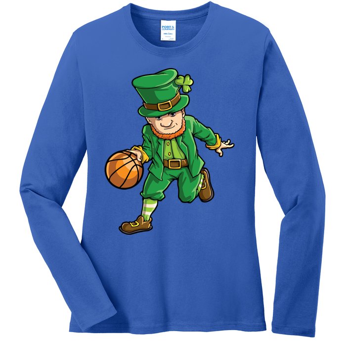 Basketball Leprechaun St Patricks Day Sports Funny Gift Ladies Long Sleeve Shirt