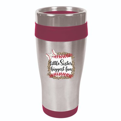 Baseball Little Sister Biggest Fan For Baseball Player 16oz Travel Tumbler