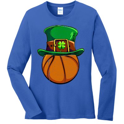 Basketball Leprechaun Shamrock Irish St Patricks Day Gift Ladies Long Sleeve Shirt