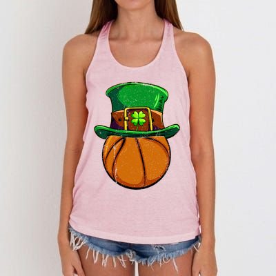 Basketball Leprechaun Shamrock Irish St Patricks Day Gift Women's Knotted Racerback Tank