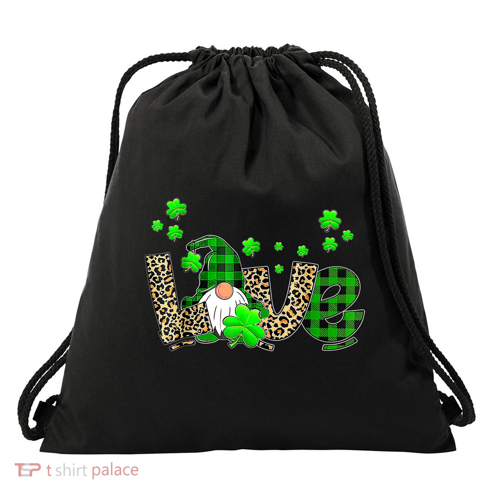 Bleached Love St Patricks Day Gnomes Shamrock Gift Drawstring Bag