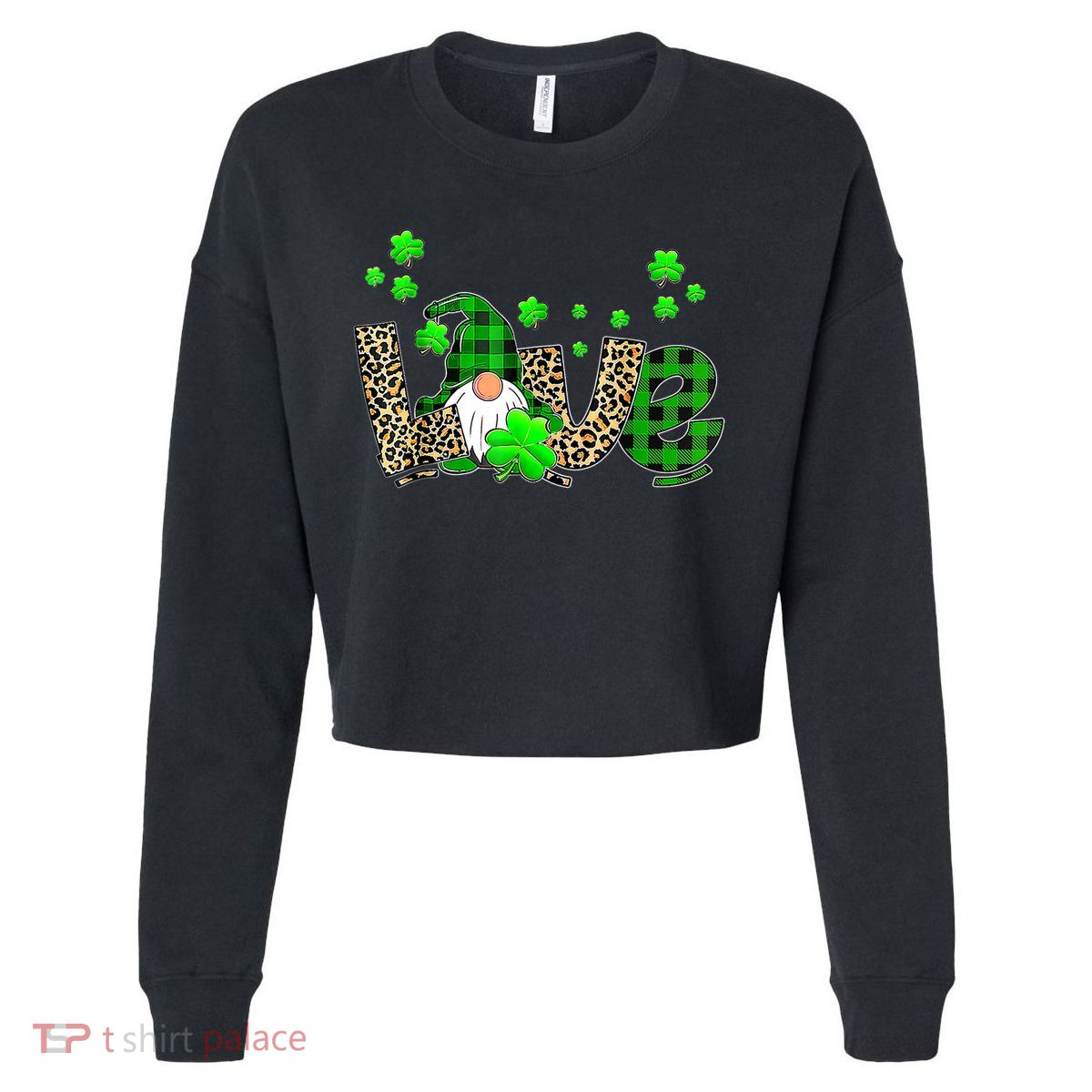 Bleached Love St Patricks Day Gnomes Shamrock Gift Cropped Pullover Crew