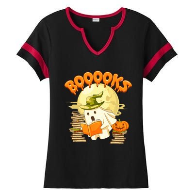 Books Lover Spooky Ghost Reading Book Halloween Costume Funny Gift Ladies Halftime Notch Neck Tee