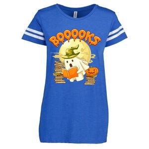 Books Lover Spooky Ghost Reading Book Halloween Costume Funny Gift Enza Ladies Jersey Football T-Shirt