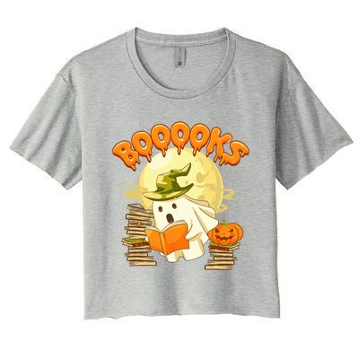 Books Lover Spooky Ghost Reading Book Halloween Costume Funny Gift Women's Crop Top Tee