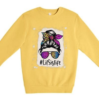 Bleached Lil Sis Life Messy Bun Rainbow Leopard Mother's Day Premium Crewneck Sweatshirt