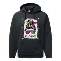 Bleached Lil Sis Life Messy Bun Rainbow Leopard Mother's Day Performance Fleece Hoodie