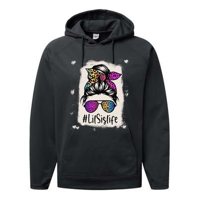 Bleached Lil Sis Life Messy Bun Rainbow Leopard Mother's Day Performance Fleece Hoodie