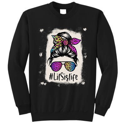 Bleached Lil Sis Life Messy Bun Rainbow Leopard Mother's Day Sweatshirt