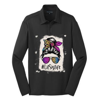 Bleached Lil Sis Life Messy Bun Rainbow Leopard Mother's Day Silk Touch Performance Long Sleeve Polo