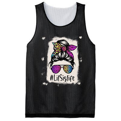 Bleached Lil Sis Life Messy Bun Rainbow Leopard Mother's Day Mesh Reversible Basketball Jersey Tank