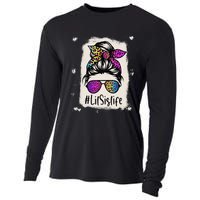 Bleached Lil Sis Life Messy Bun Rainbow Leopard Mother's Day Cooling Performance Long Sleeve Crew