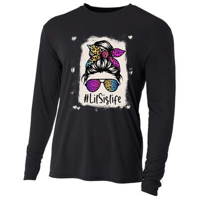 Bleached Lil Sis Life Messy Bun Rainbow Leopard Mother's Day Cooling Performance Long Sleeve Crew