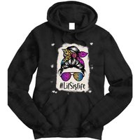 Bleached Lil Sis Life Messy Bun Rainbow Leopard Mother's Day Tie Dye Hoodie