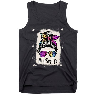 Bleached Lil Sis Life Messy Bun Rainbow Leopard Mother's Day Tank Top