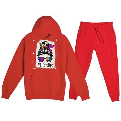 Bleached Lil Sis Life Messy Bun Rainbow Leopard Mother's Day Premium Hooded Sweatsuit Set