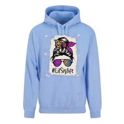 Bleached Lil Sis Life Messy Bun Rainbow Leopard Mother's Day Unisex Surf Hoodie