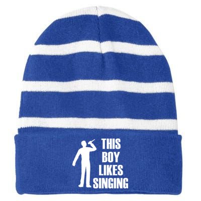 Boy Likes Singing Voice Coach Music Teacher Gift Striped Beanie with Solid Band