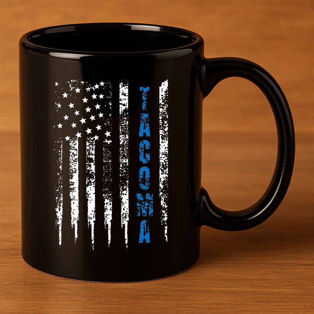 Blue Line Tacoma Distressed National Police Week 11oz C Handle Ceramic Mug