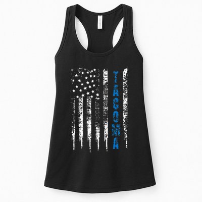 Blue Line Tacoma Distressed National Police Week Womens Tank Top