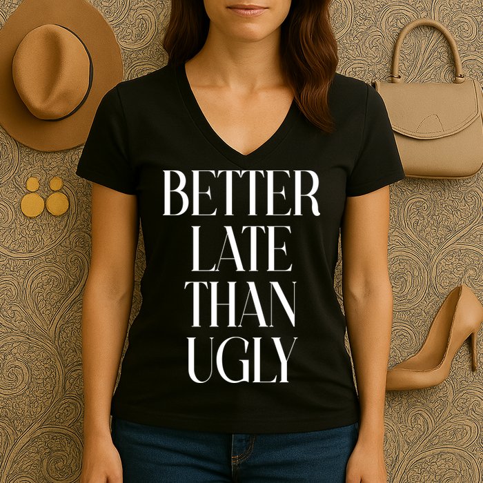 Better Late Than Ugly Women's V-Neck T-Shirt