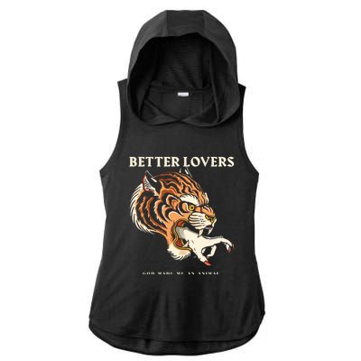 Better Lovers Tiger Hand God Made Me An Animal Ladies PosiCharge Tri-Blend Wicking Draft Hoodie Tank