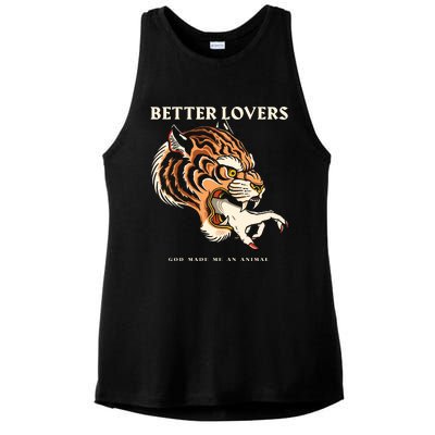 Better Lovers Tiger Hand God Made Me An Animal Ladies PosiCharge Tri-Blend Wicking Tank