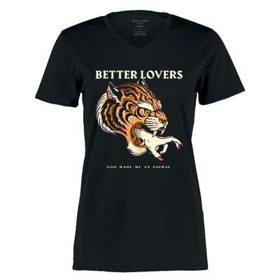 Better Lovers Tiger Hand God Made Me An Animal Women's Momentum V-Neck T-Shirt