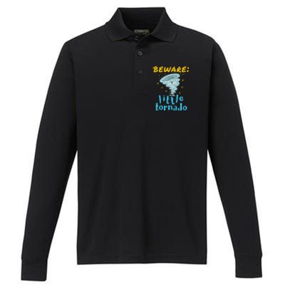 Beware Little Tornado Twister Active Performance Long Sleeve Polo