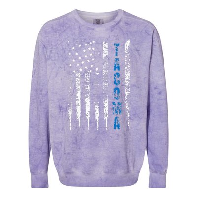 Blue Line Tacoma Distressed National Police Week Colorblast Crewneck Sweatshirt