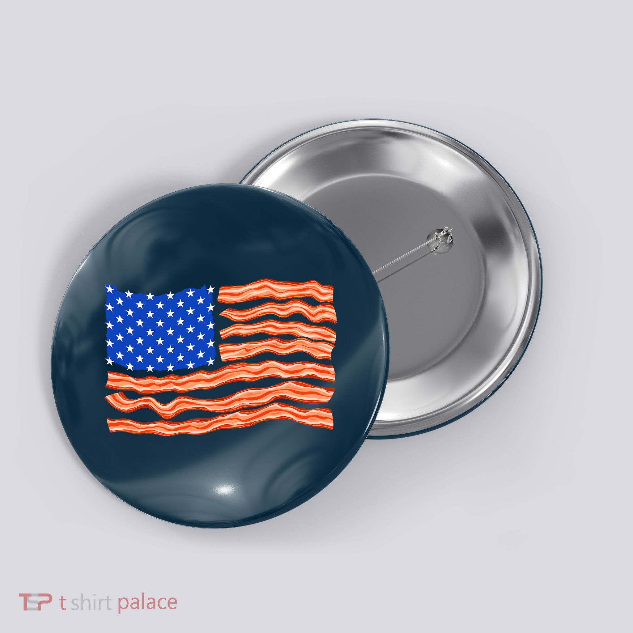 Bacon Lover Tee, Meat Lover Design, Funny USA Flag Button