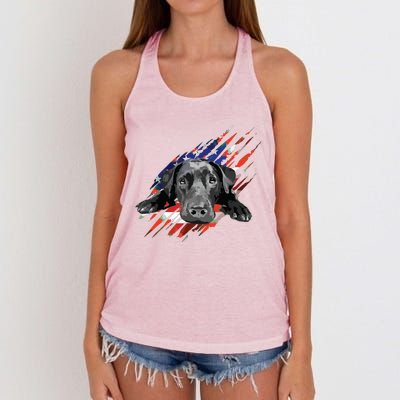 Black Labrador USA Flag Lab Owner Bird Duck Hunter Gift Women's Knotted Racerback Tank