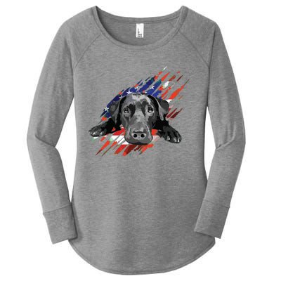 Black Labrador USA Flag Lab Owner Bird Duck Hunter Gift Women's Perfect Tri Tunic Long Sleeve Shirt