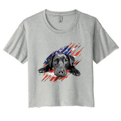 Black Labrador USA Flag Lab Owner Bird Duck Hunter Gift Women's Crop Top Tee