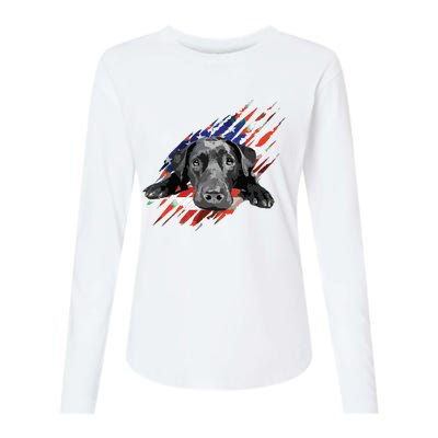 Black Labrador USA Flag Lab Owner Bird Duck Hunter Gift Womens Cotton Relaxed Long Sleeve T-Shirt