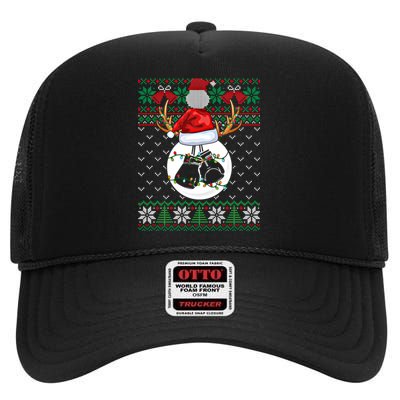 Boxing Lover Ugly Christmas Sweater Funny Xmas Lights Gift High Crown Mesh Back Trucker Hat