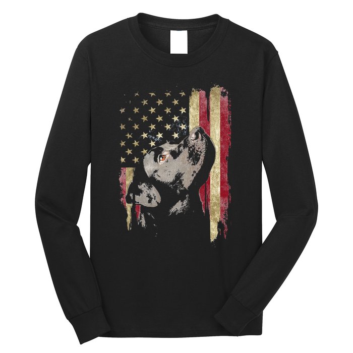 Black Labrador USA Flag Lab Owner Duck Hunter Long Sleeve Shirt