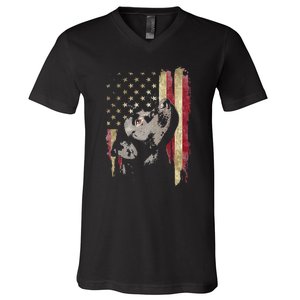 Black Labrador USA Flag Lab Owner Duck Hunter V-Neck T-Shirt