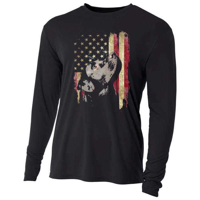 Black Labrador USA Flag Lab Owner Duck Hunter Cooling Performance Long Sleeve Crew