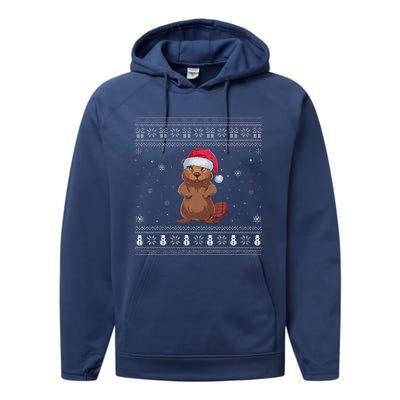 Beaver Loverssanta Ugly Xmas Sweater Performance Fleece Hoodie