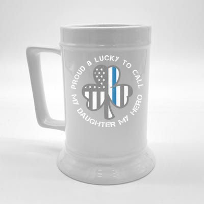 Blue Line Us Flag Proud Police Mom Or Dad Gift St Patricks Day Gift Beer Stein