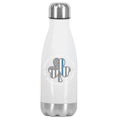 Blue Line Us Flag Proud Police Mom Or Dad Gift St Patricks Day Gift Stainless Steel Insulated Water Bottle