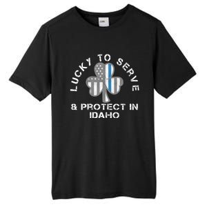 Blue Line Us Flag Gift Idaho Police St Patricks Day Great Gift Tall Fusion ChromaSoft Performance T-Shirt